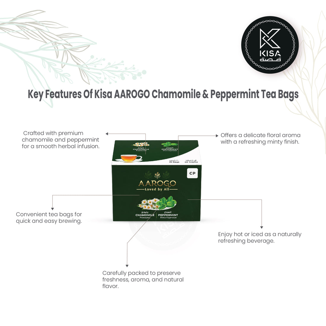 AAROGO CHAMOMILE & PEPPERMINT TEA BAGS ( 20 PCS)