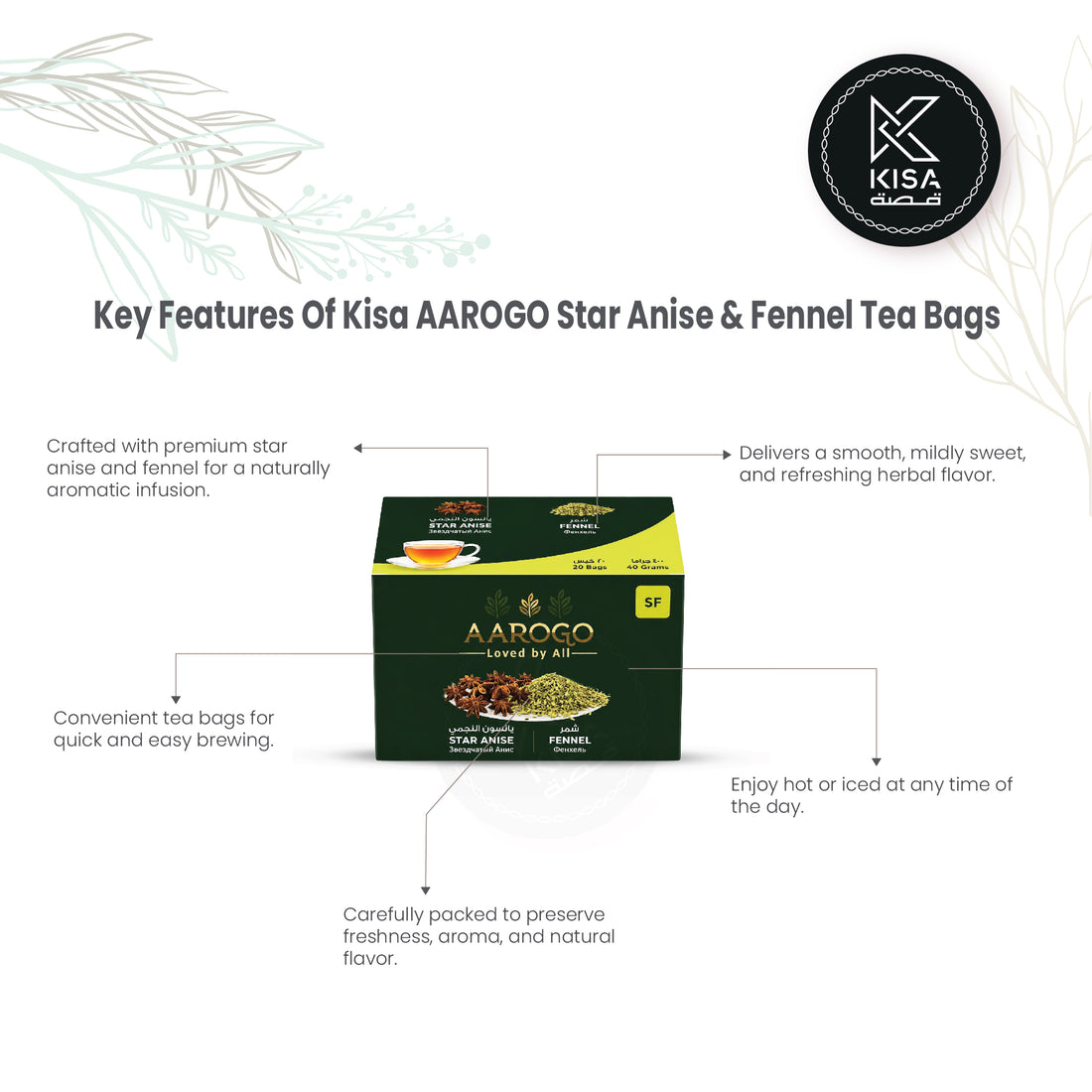 AAROGO STAR ANISEED & FENNEL TEA BAGS ( 20 PCS)