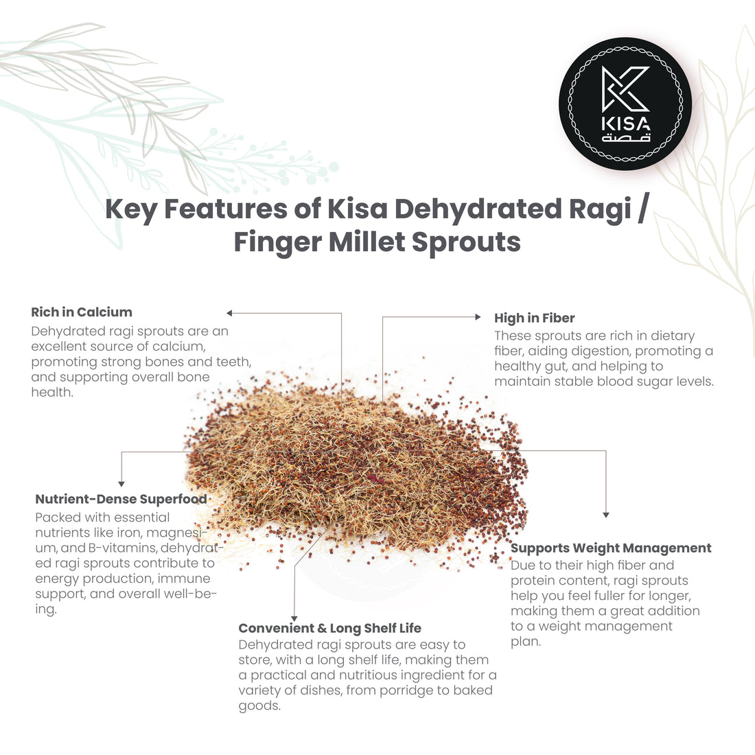 DEHYDRATED SPROUTED RAGI / DEHYDRATED FINGER MILLET SPROUTS
