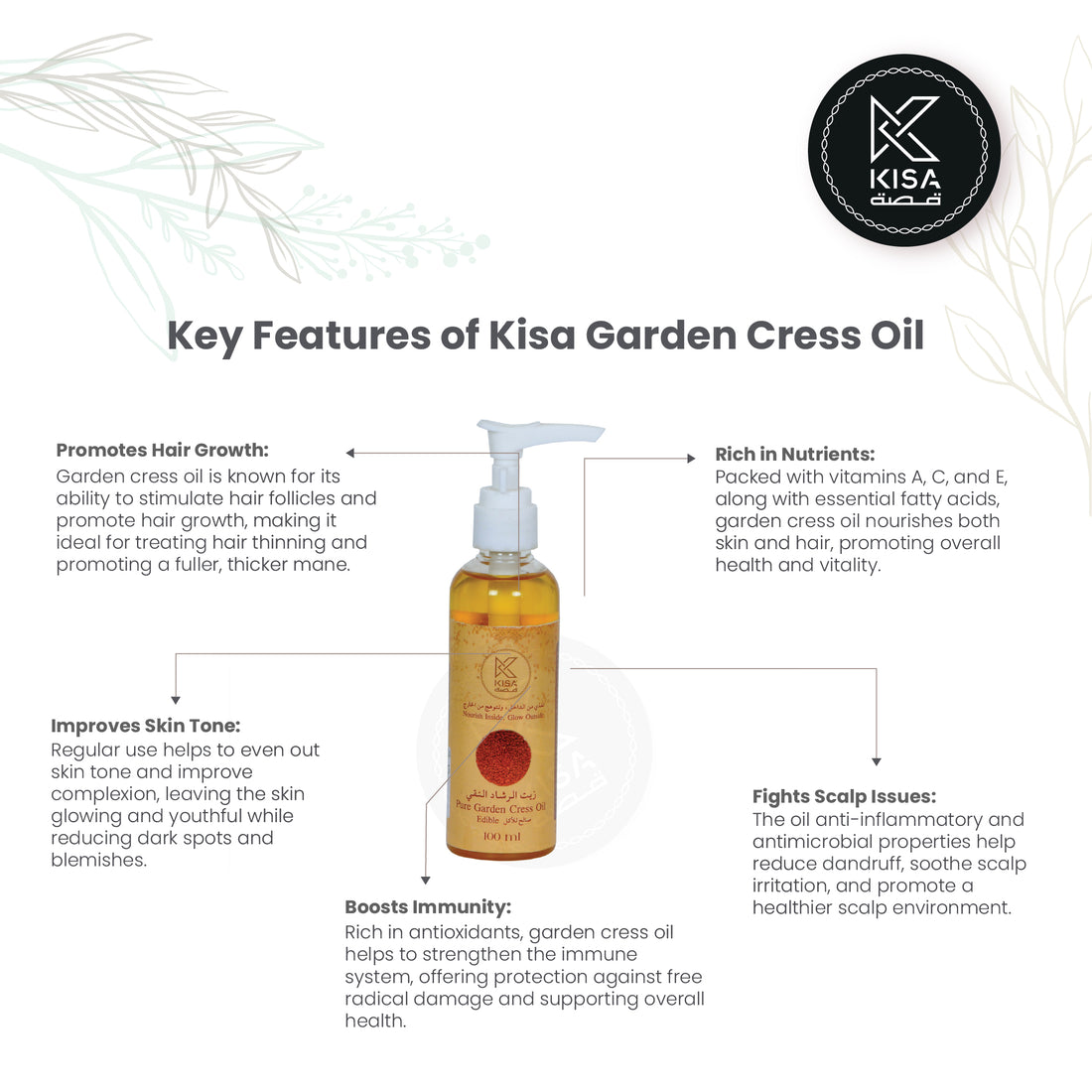 KISA PURE GARDEN CRESS OIL 100 ML / ASARIO OIL / ASALIO OIL / HAB AL RASHAD OIL