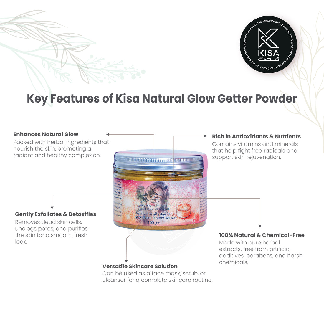 KISA NATURAL GLOW GETTER POWDER - FACE MASK - 100 GM BOTTLE