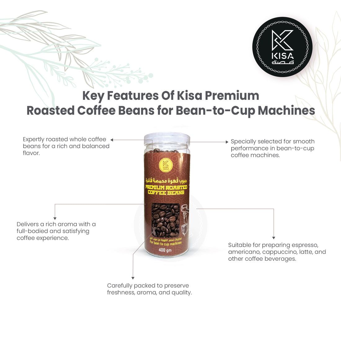 KISA PREMIUM ROASTED COFFEE - FOR BEAN TO CUP MACHINES - 400 GM