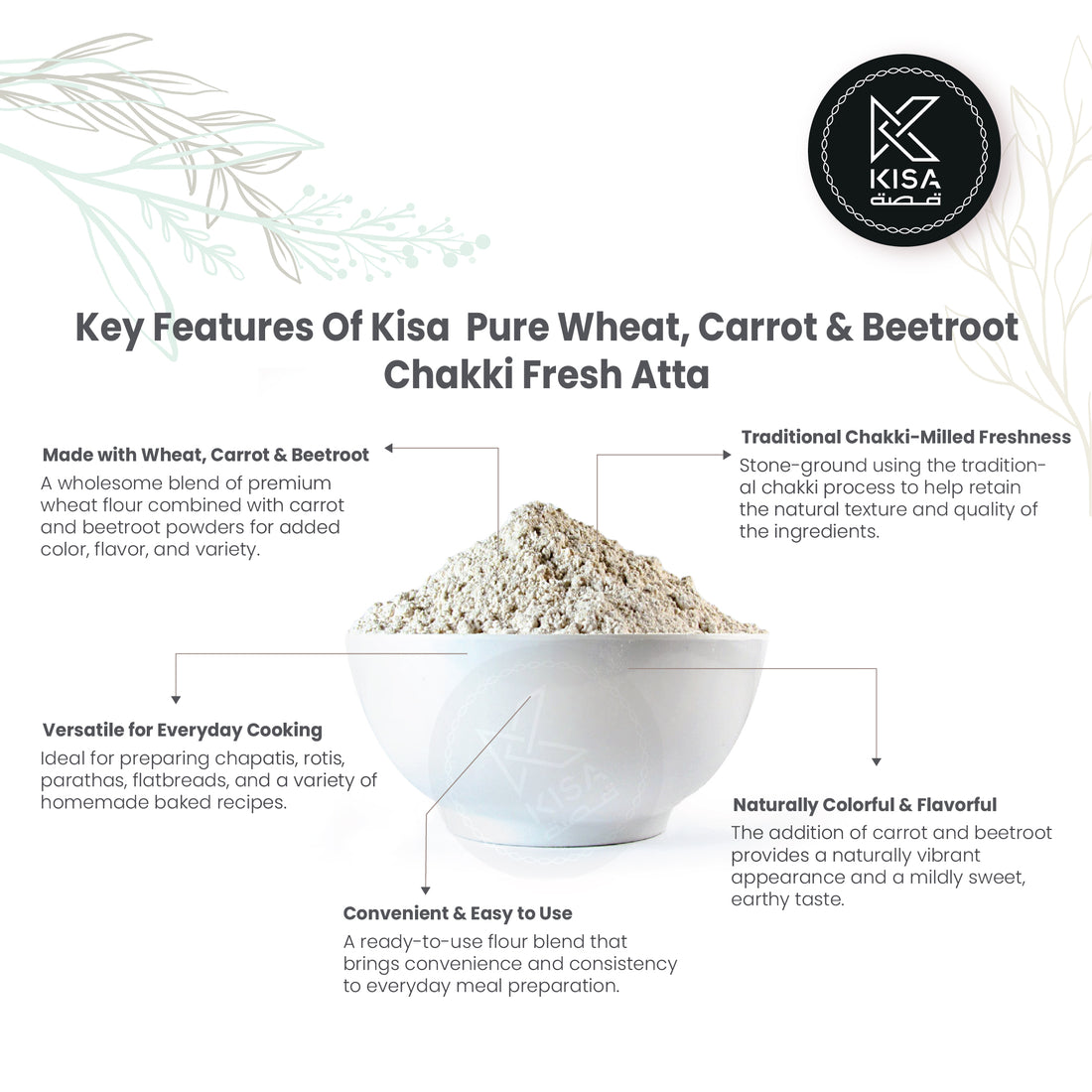 KISA WHEAT , CARROT & BEETROOT CHAKKI FRESH ATTA / WHOLE WHEAT POWDER WITH CARROT & BEETROOT