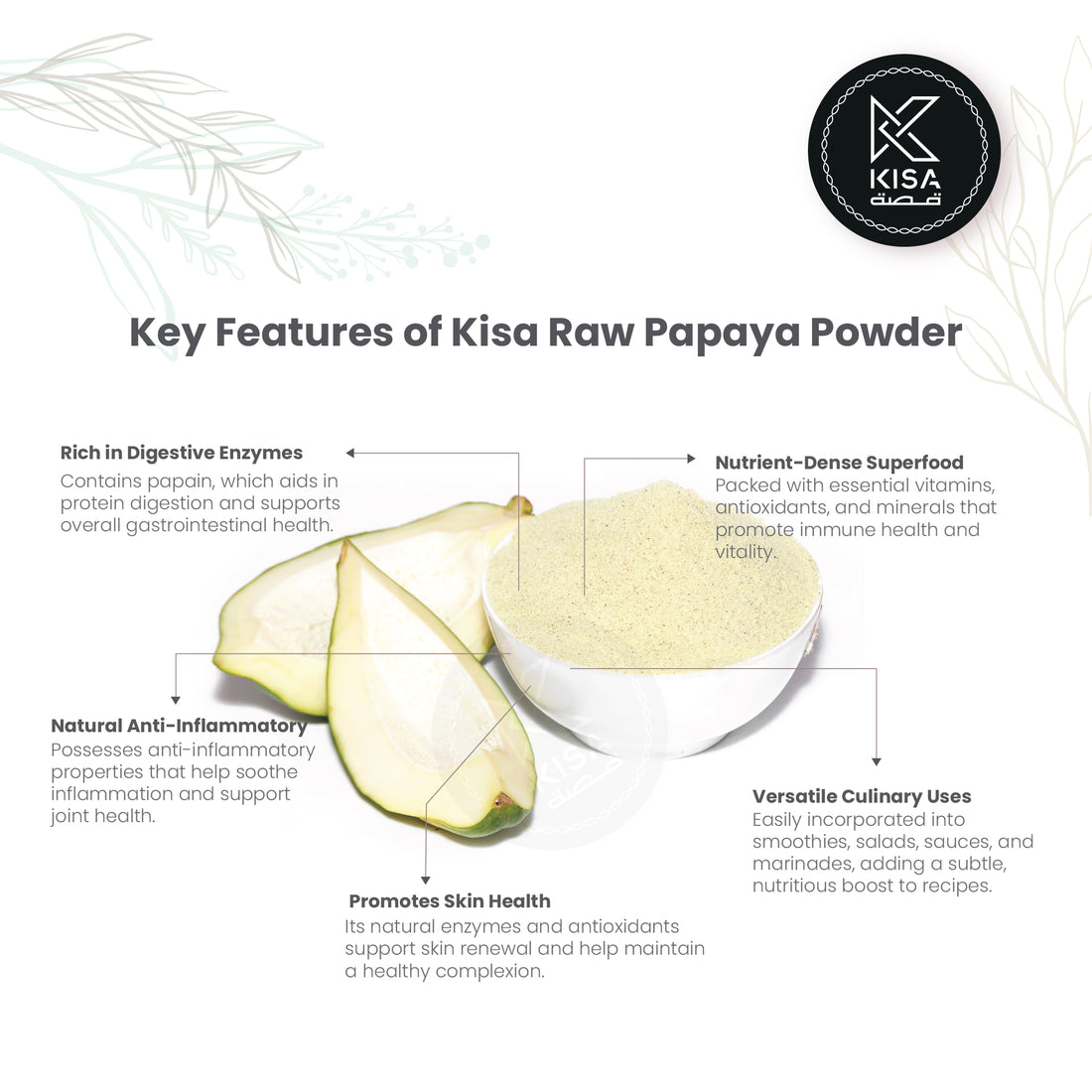 KISA PURE RAW PAPAYA POWDER / KACHA PAPITHA POWDER