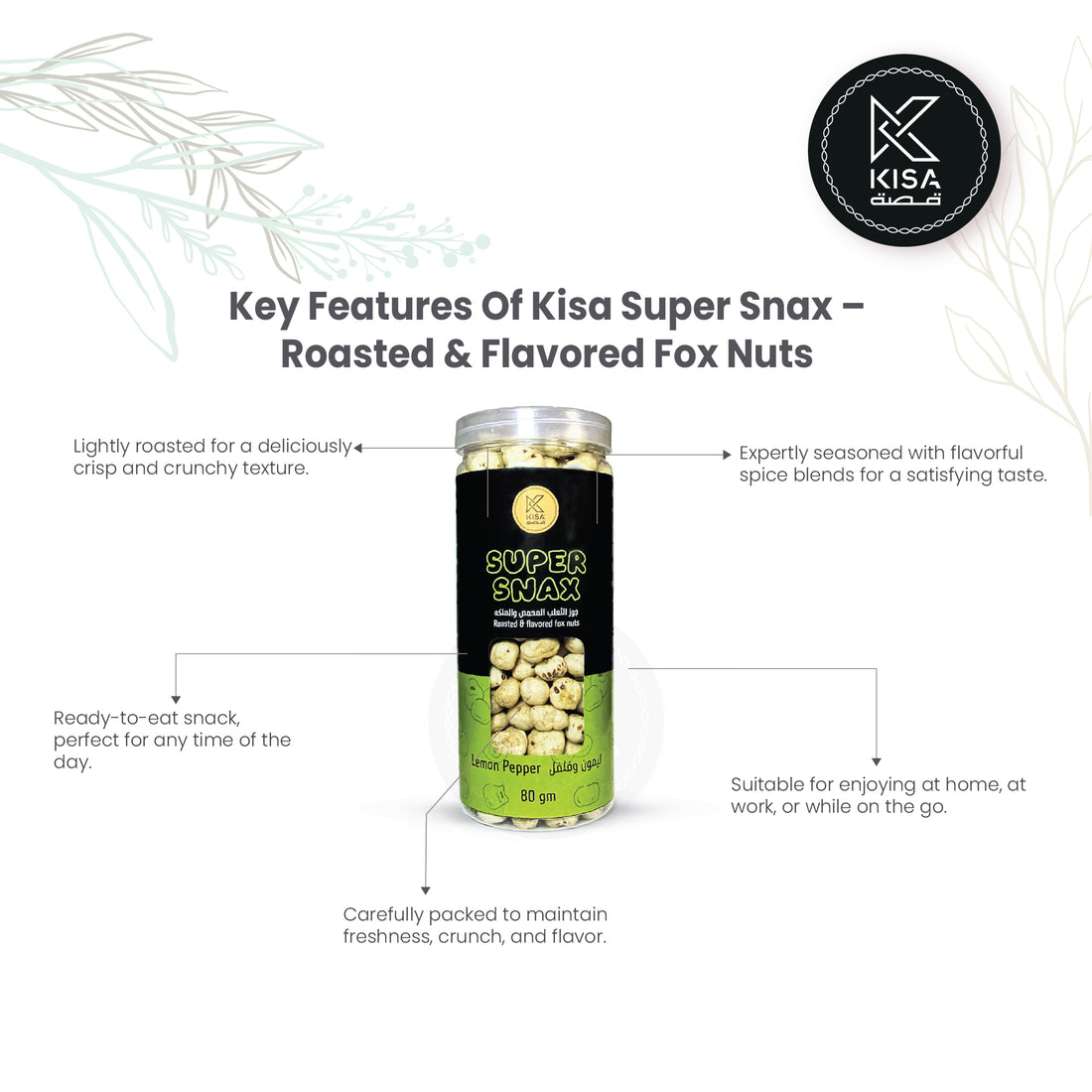 KISA SUPER SNAX - ROASTED & FLAVOURED FOXNUTS - LEMON PEPPER 80 GM