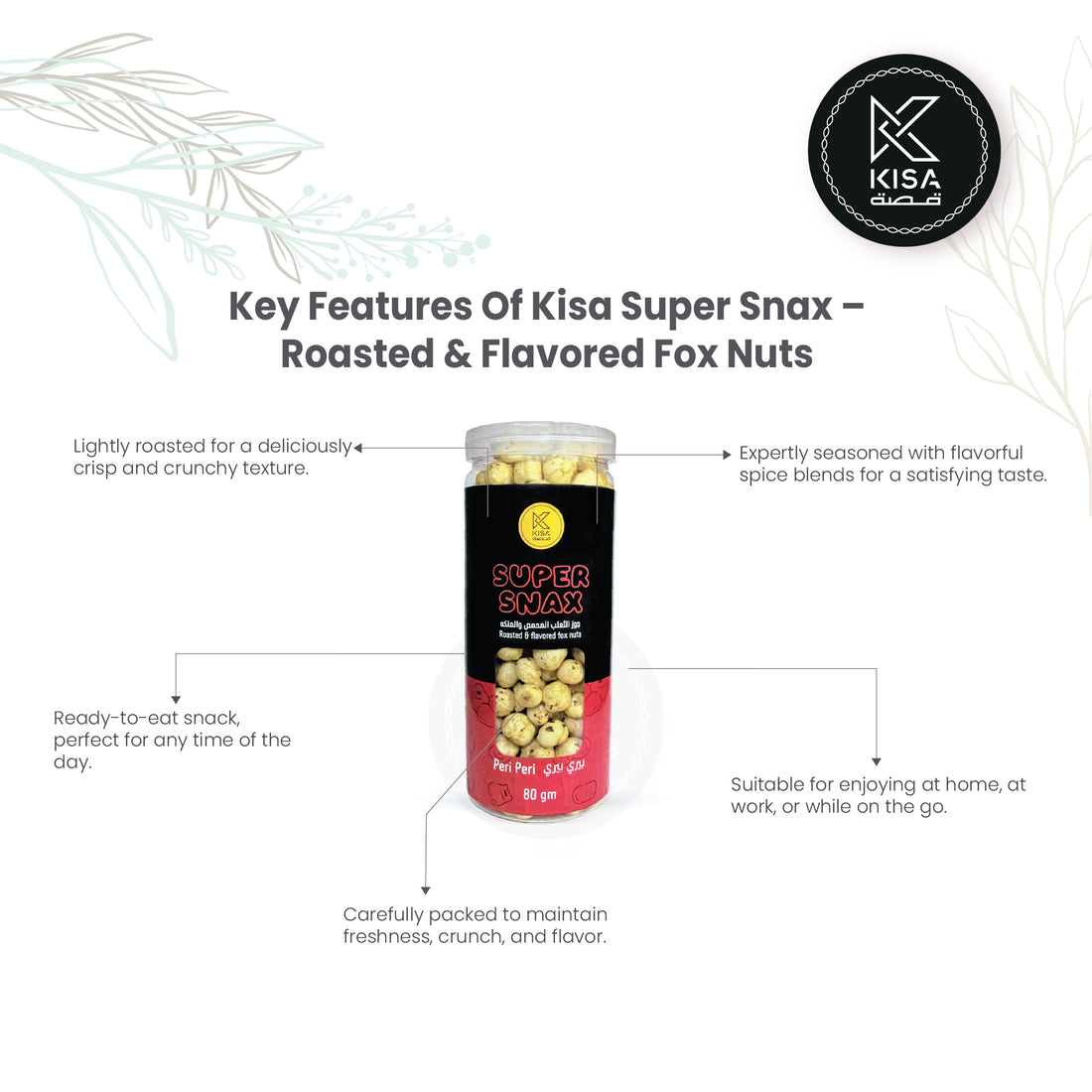 KISA SUPER SNAX -ROASTED & FLAVOURED FOXNUTS - PERI PERI 80 GM