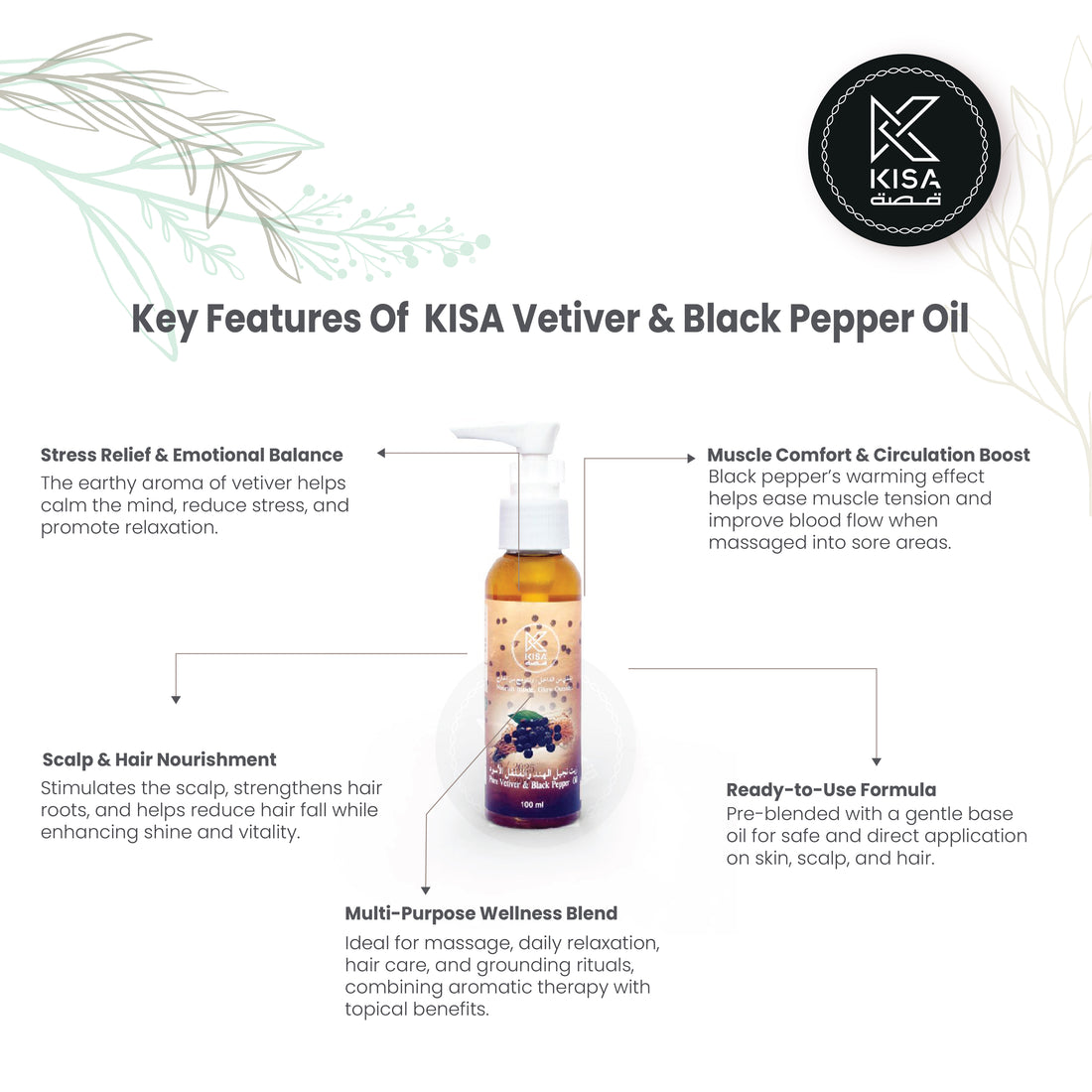 KISA VETIVER & BLACK PEPPER OIL - 100 ML