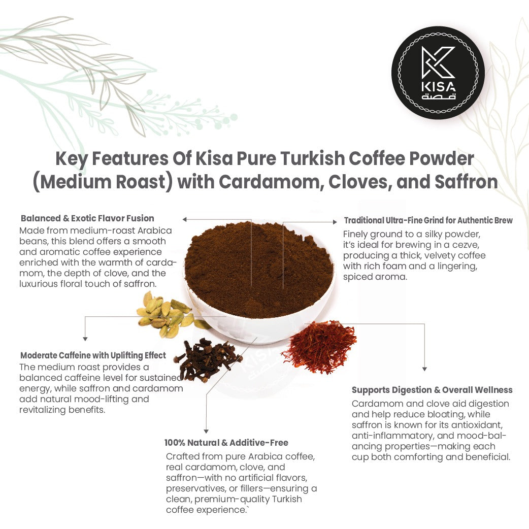TURKISH COFFEE POWDER-TURKISH (MEDIUM ROAST) WITH CARDAMOM , CLOVES & SAFFRON